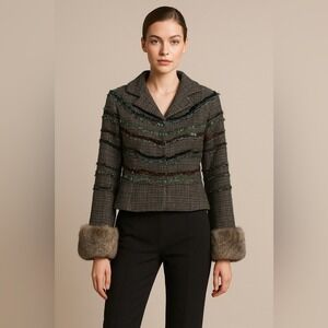 Wunderkind Italian Designer Jacket with Chinchilla Fur Cuffs | Size 4